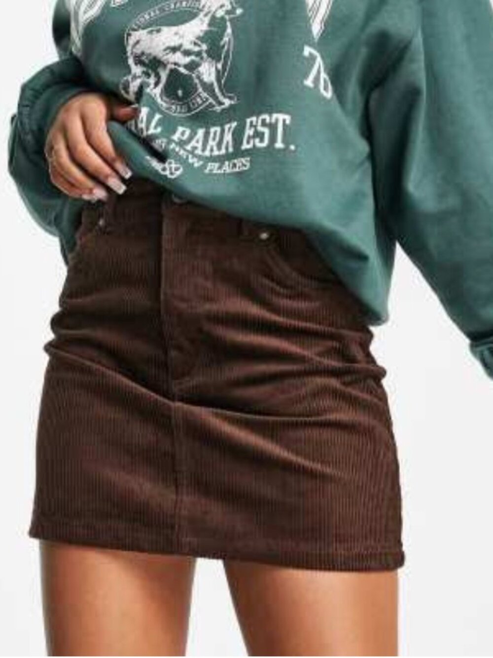 Monki cord mini skirt in brown